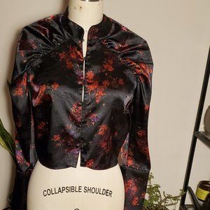 Zara Asian inspired black, red, purple floral top, fits like a small
